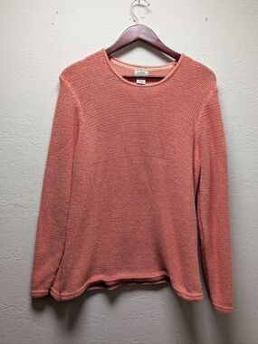 LL Bean Women's Sunwashed Waffle Knit Crew Neck Pullover Sweater Size Medium